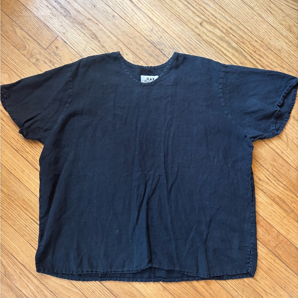 $5 add on Flax Black Linen Top AS IS see photos size L